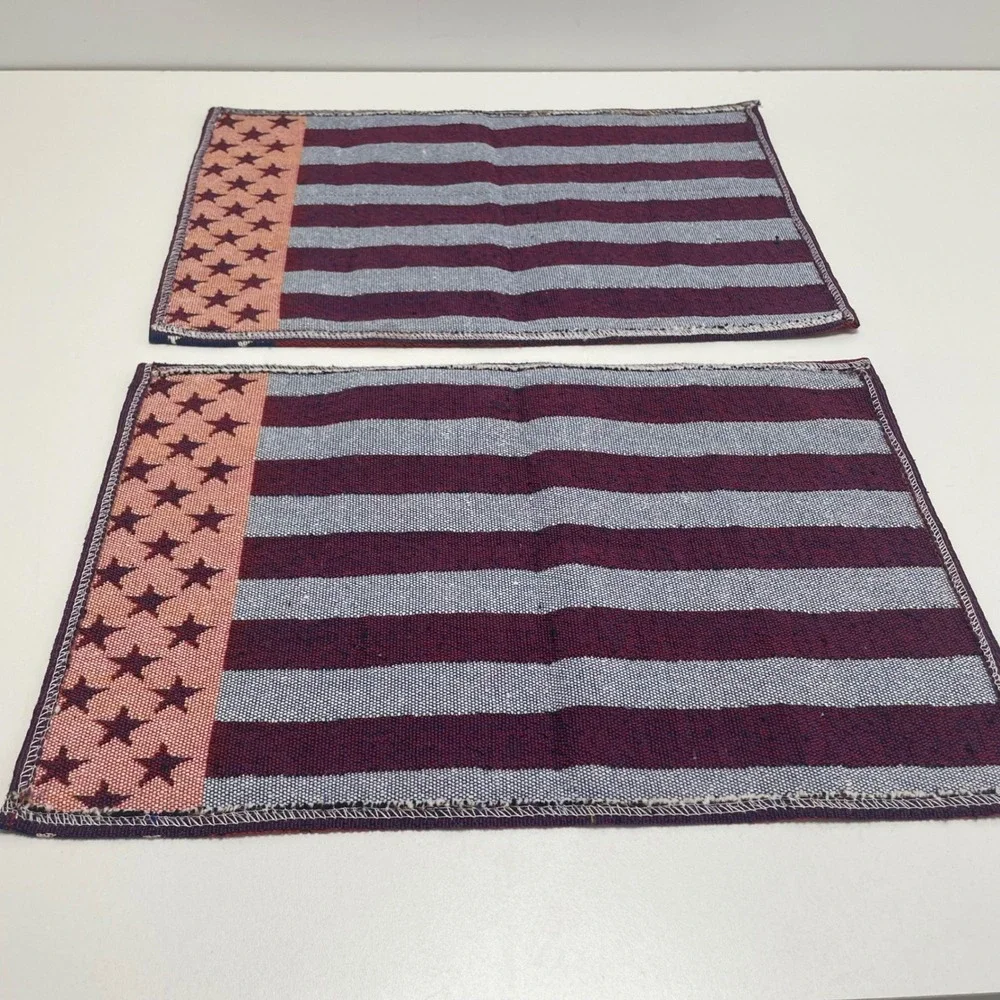 Set of 2 American Flag Woven Tapestry Placemats Patriotic Americana 18x12.5
